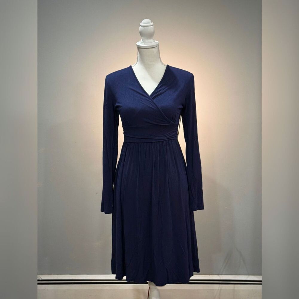 Navy Unbranded L/S Wrap Dress Size S EUC